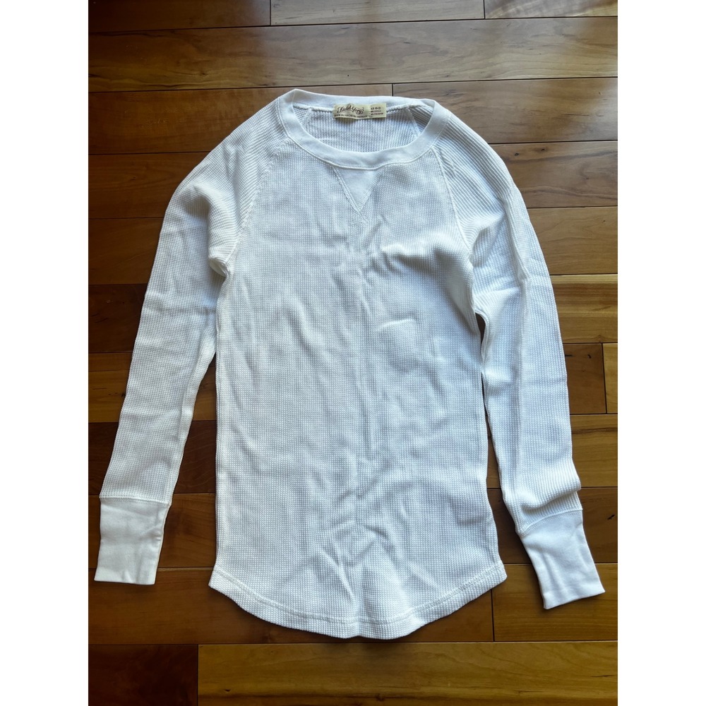 Faded Glory Womens White Waffle Knit Thermal Long Sleeve Top XS 0-2 Crew Neck